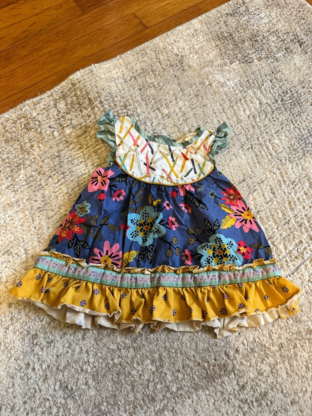 Matilda Jane Blue Floral Casual Dress with Yellow Ruffle